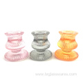 Hand pressed small glass taper candle holder with ribbed